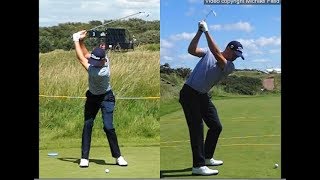 Justin Thomas golf swing  Long Iron faceon amp downtheline July 2017 [upl. by Annaear357]